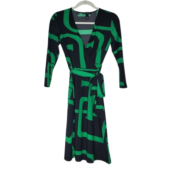 INC Black and Green Wrap Dress - Picture 1 of 4